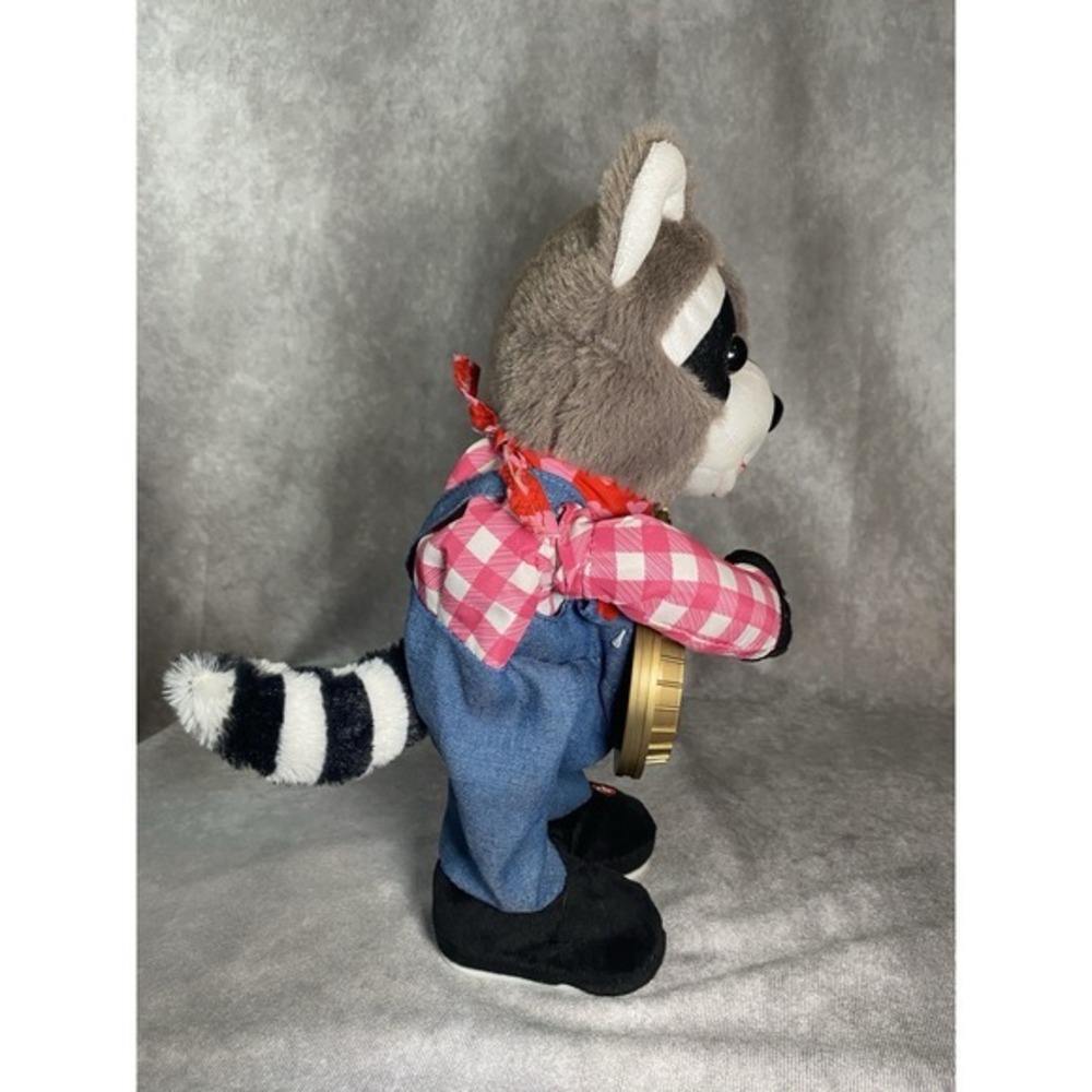 Gemmy Animated Banjo Playing Raccoon Plush 12" Valentine Holiday Spinner - Picture 4 of 6